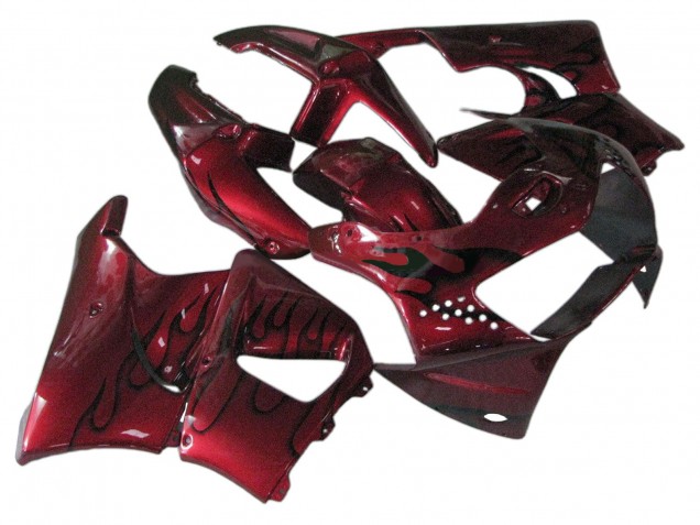 Honda CBR900RR 919 Motorrad Verkleidung 1998-1999 - Dunkel Rot mit Schwarz Flamme
