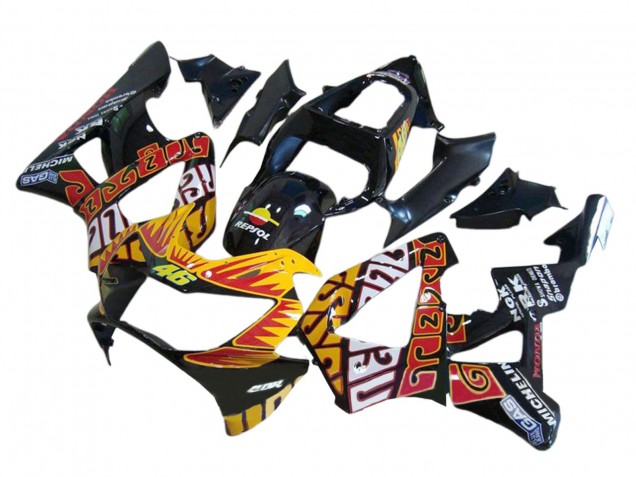 Honda CBR900RR 929 Motorrad Verkleidung 2000-2001 - Glanzendes Schwarz Orange Repsol Rossi