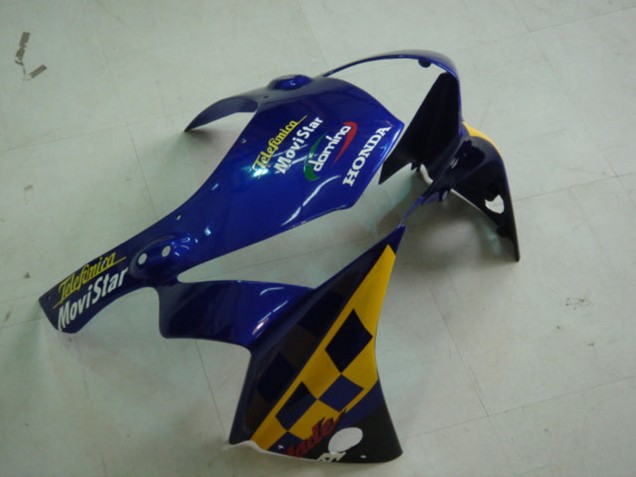 Honda CBR900RR 954 Motorrad Verkleidung 2002-2003 - Blau Gelb Glanzendes Schwarz Telefonica MoviStar Castrol
