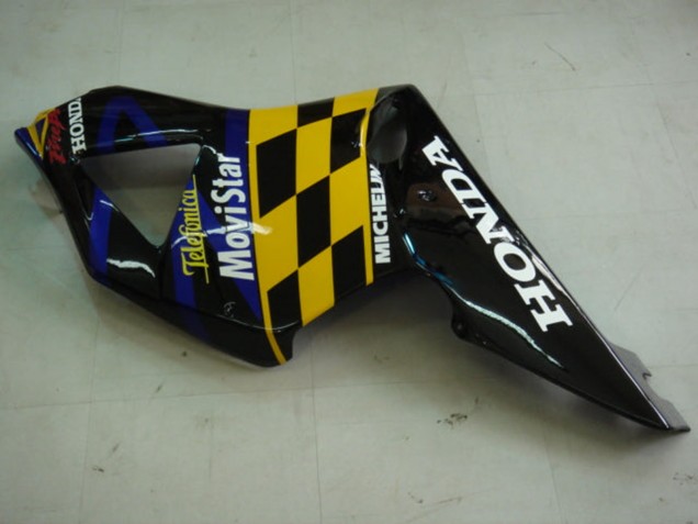 Honda CBR900RR 954 Motorrad Verkleidung 2002-2003 - Blau Gelb Glanzendes Schwarz Telefonica MoviStar Castrol