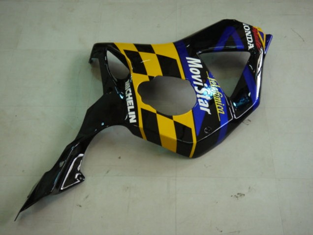 Honda CBR900RR 954 Motorrad Verkleidung 2002-2003 - Blau Gelb Glanzendes Schwarz Telefonica MoviStar Castrol