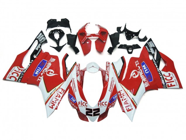 Ducati 1199 Motorrad Verkleidung 2011-2014 - Weiss Rot Glanzendes Schwarz Fiamm Ficc 22