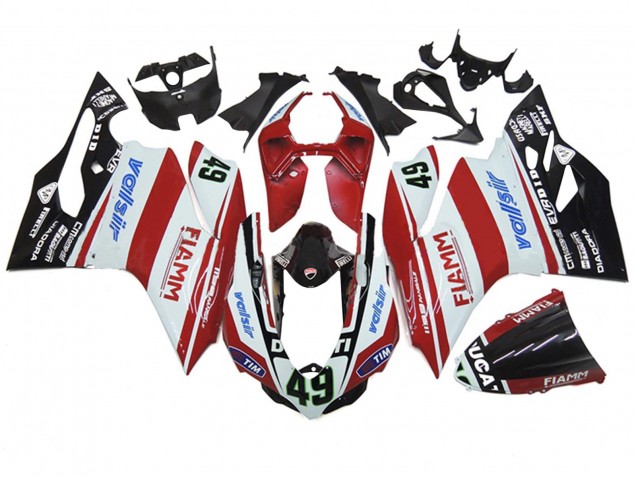 Ducati 1199 Motorrad Verkleidung 2011-2014 - Weiss Rot Glanzendes Schwarz Valsir Fiamm 49