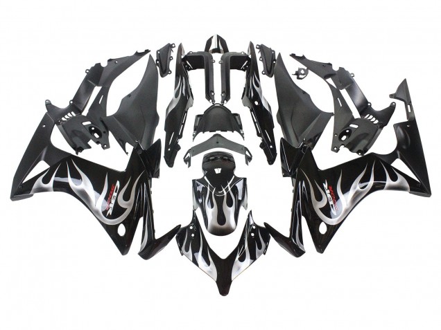 Honda CBR500R Motorrad Verkleidung 2013-2015 - Glanzendes Schwarz Silber Flamme