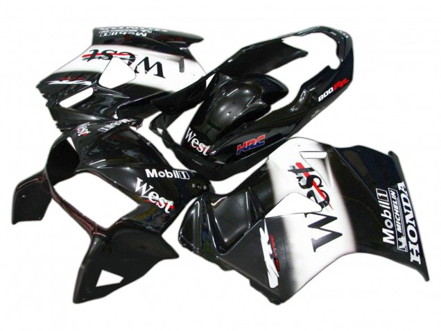 Honda VFR 800 Motorrad Verkleidung 1998-2001 - Glanzendes Schwarz Weiss West HRC