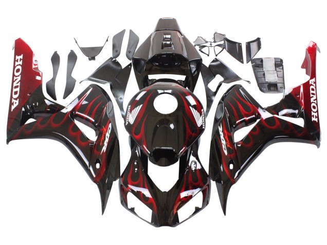 Honda CBR1000RR Motorrad Verkleidung 2006-2007 - Glanzendes Schwarz Rot Flamme