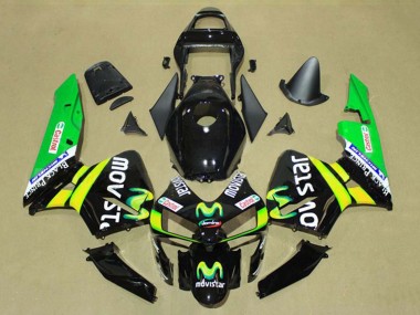 Honda CBR600RR Motorrad Verkleidung 2003-2004 - Glanzendes Schwarz Gelb Grun MoviStar Castrol