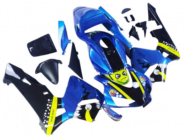 Honda CBR600RR Motorrad Verkleidung 2003-2004 - Blau Neon Gelb Glanzendes Schwarz Hai