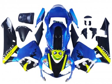 Honda CBR600RR Motorrad Verkleidung 2003-2004 - Blau Neon Gelb Glanzendes Schwarz Hai
