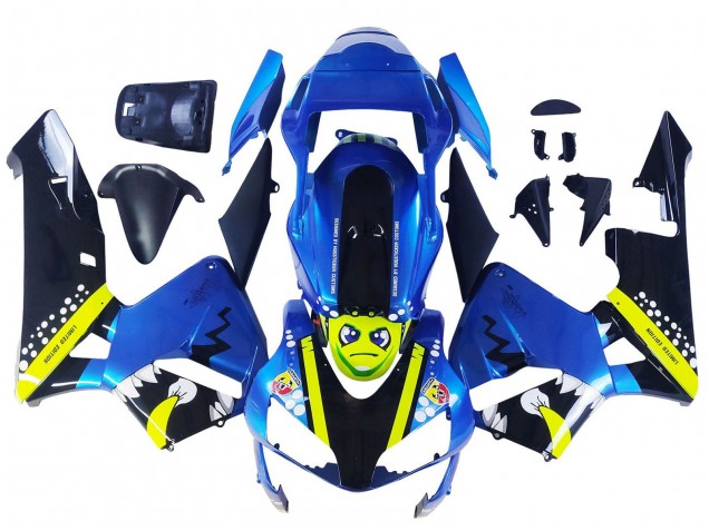 Honda CBR600RR Motorrad Verkleidung 2003-2004 - Blau Neon Gelb Glanzendes Schwarz Hai