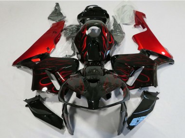 Honda CBR600RR Motorrad Verkleidung 2005-2006 - Glanzendes Schwarz Rot Flamme