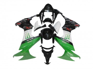 Kawasaki ZX10R Motorrad Verkleidung 2008-2010 - Glanzendes Schwarz Weiss Grun Monster