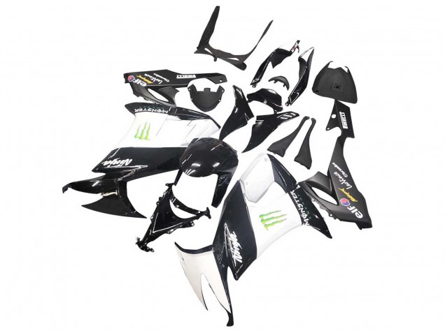 Kawasaki ZX10R Motorrad Verkleidung 2008-2010 - Glanzendes Schwarz Weiss Grun Monster Elf