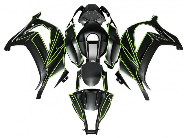 Kawasaki ZX10R Motorrad Verkleidung 2008-2010 - Matt Schwarz Grun Linie