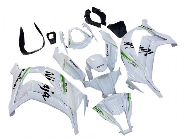 Kawasaki ZX10R Motorrad Verkleidung 2011-2015 - Weiss Grun Streifen Schwarz Ninja