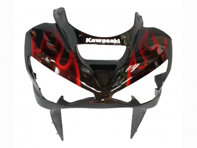 Kawasaki ZX6R Motorrad Verkleidung 2003-2004 - Glanzendes Schwarz Rot Flamme