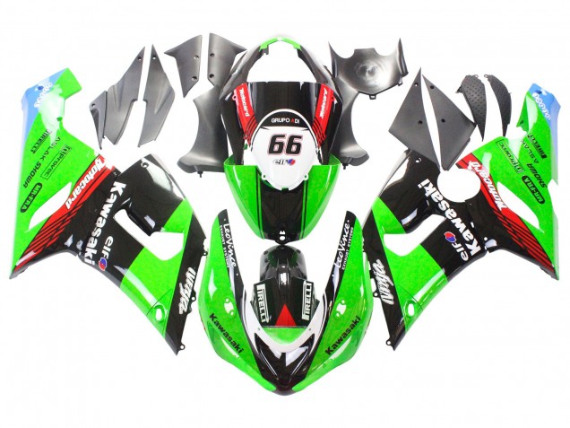 Kawasaki ZX6R Motorrad Verkleidung 2005-2006 - Grun Rot Schwarz Elf 66