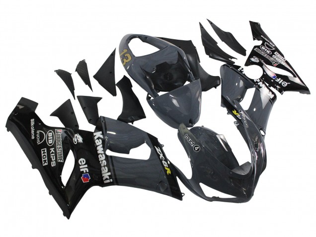 Kawasaki ZX6R Motorrad Verkleidung 2005-2006 - Dunkel Grau Schwarz