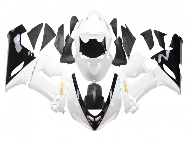 Kawasaki ZX6R Motorrad Verkleidung 2005-2006 - Weiss Schwarz Gold Ninja