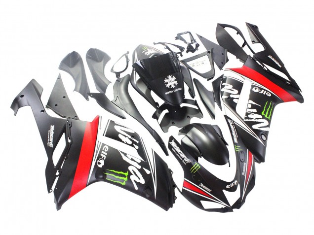 Kawasaki ZX6R Motorrad Verkleidung 2007-2008 - Schwarz Weiss Rot mit weissem Schnee Aufkleber Ninja Elf