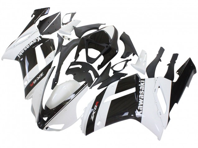 Kawasaki ZX6R Motorrad Verkleidung 2007-2008 - Weiss Schwarz