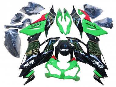 Kawasaki ZX6R Motorrad Verkleidung 2009-2012 - Rot Glanzendes Schwarz Bienenwabe