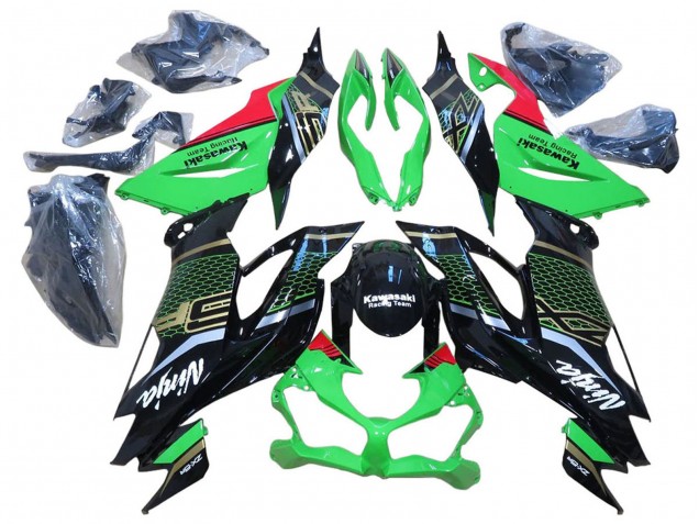 Kawasaki ZX6R Motorrad Verkleidung 2009-2012 - Rot Glanzendes Schwarz Bienenwabe