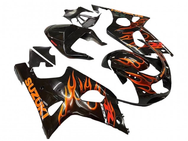 Suzuki GSXR1000 Motorrad Verkleidung 2000-2002 - Glanzendes Schwarz Orange Flamme