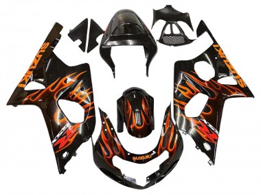 Suzuki GSXR1000 Motorrad Verkleidung 2000-2002 - Glanzendes Schwarz Orange Flamme
