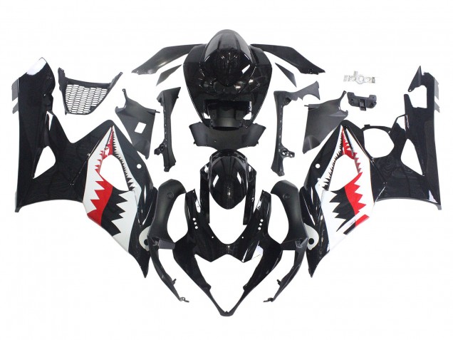 Suzuki GSXR 1000 Motorrad Verkleidung 2005-2006 - Glanzendes Schwarz Rot Weiss Hai