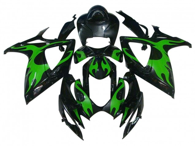Suzuki GSXR 600 / GSXR 750 Motorrad Verkleidung 2004-2005 - Glanzendes Schwarz Grun Flamme