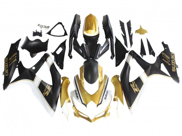 Suzuki GSXR 600 / GSXR 750 Motorrad Verkleidung 2008-2010 - Matt Schwarz Weiss Gold