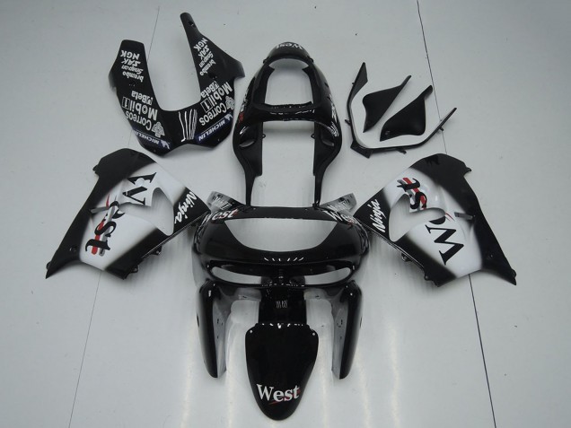 Kawasaki ZX9R Motorrad Verkleidung 1998-1999 - Glanzendes Schwarz Weiss West