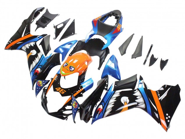 Suzuki GSXR 600 / GSXR 750 Motorrad Verkleidung 2011-2024 - Hellblau Orange Schwarz Weiss Hai 46
