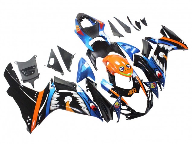 Suzuki GSXR 600 / GSXR 750 Motorrad Verkleidung 2011-2024 - Hellblau Orange Schwarz Weiss Hai 46