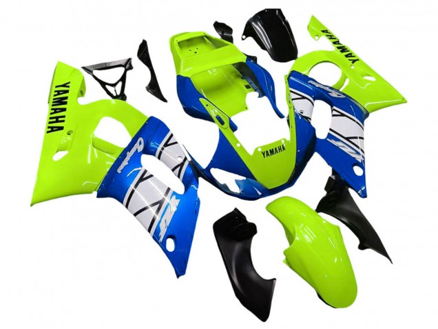 Yamaha YZF 600 R6 Motorrad Verkleidung 1998-2002 - Neon Grun Blau Weiss Champions
