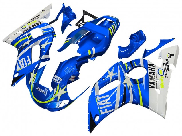 Yamaha YZF 600 R6 Motorrad Verkleidung 1998-2002 - Weiss Blau Neon Gelb Fiat Motul Michelin