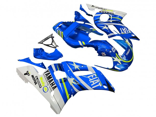 Yamaha YZF 600 R6 Motorrad Verkleidung 1998-2002 - Weiss Blau Neon Gelb Fiat Motul Michelin