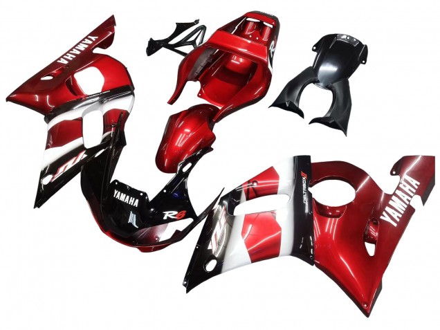 Yamaha YZF 600 R6 Motorrad Verkleidung 1998-2002 - Rot Weiss Glanzendes Schwarz