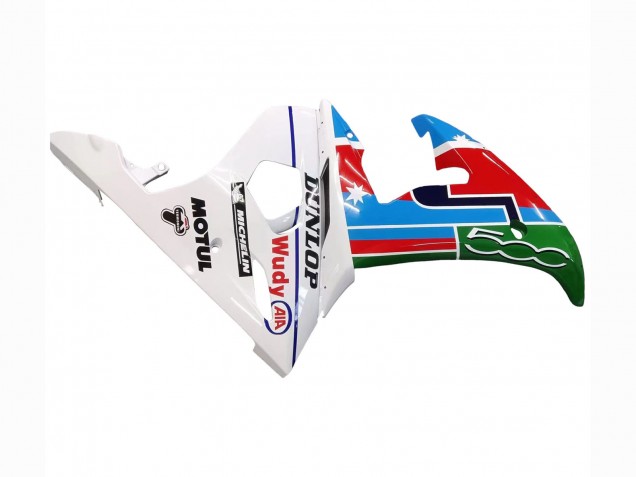 Yamaha YZF R6S Motorrad Verkleidung 2006-2009 - Weiss Blau Grun Rot Kastinee Dunlop Motul