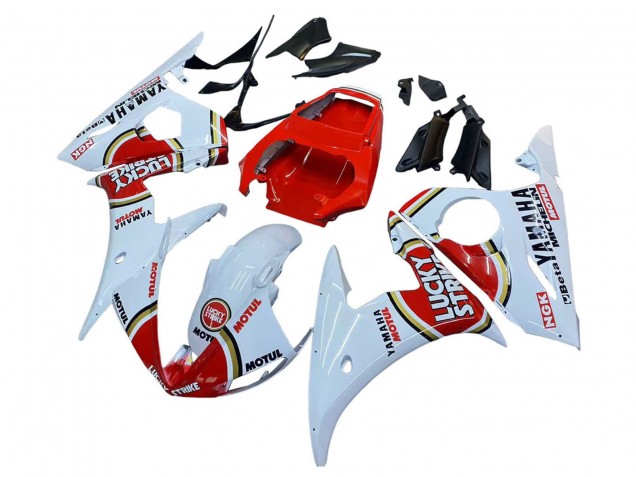 Yamaha YZF R6 Motorrad Verkleidung 2003-2004 - Weiss Rot Lucky Strike Motul