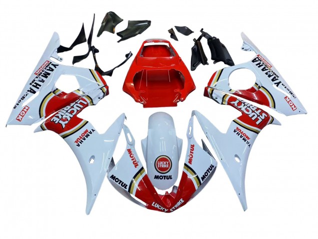 Yamaha YZF R6S Motorrad Verkleidung 2006-2009 - Weiss Rot Lucky Strike Motul
