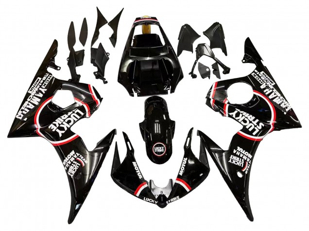 Yamaha YZF R6 Motorrad Verkleidung 2003-2004 - Glanzendes Schwarz Rot Weiss Lucky Strike Motul