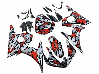 Yamaha YZF R6S Motorrad Verkleidung 2006-2009 - Schwarz Rot Grau Camouflage
