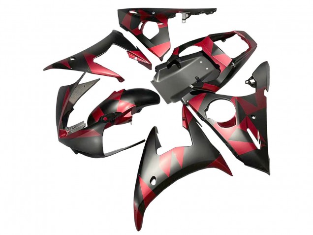 Yamaha YZF 600 R6 Motorrad Verkleidung 2005 - Matt Schwarz Rot Geometric