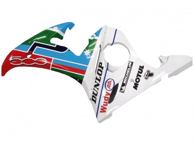 Yamaha YZF 600 R6 Motorrad Verkleidung 2005 - Hellblau Weiss Grun Rot Kastinee Dunlop Motul