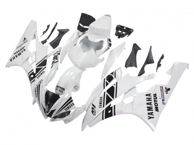Yamaha YZF 600 R6 Motorrad Verkleidung 2006-2007 - Weiss Glanzendes Schwarz Motul Michelin
