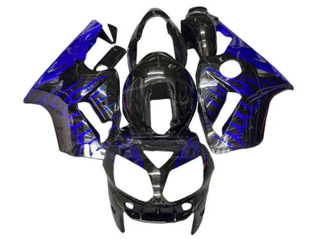 Kawasaki ZX12R Motorrad Verkleidung 2000-2001 - Glanzendes Schwarz Blau Flamme