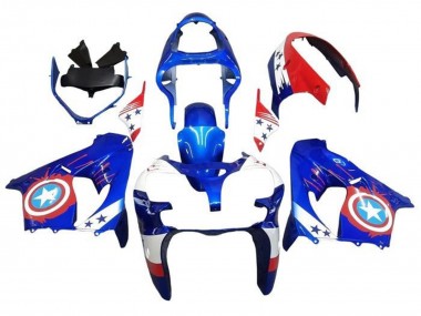 Kawasaki ZX9R Motorrad Verkleidung 2000-2001 - Blau Rot Captain America Stern