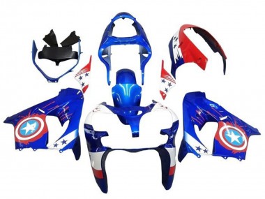 Kawasaki ZX9R Motorrad Verkleidung 2002-2003 - Blau Weiss Rot Captain America Stern